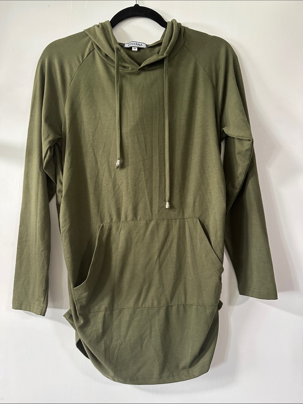 Olive Hooded Longline Sweatshirt with Kangaroo Pocket 033